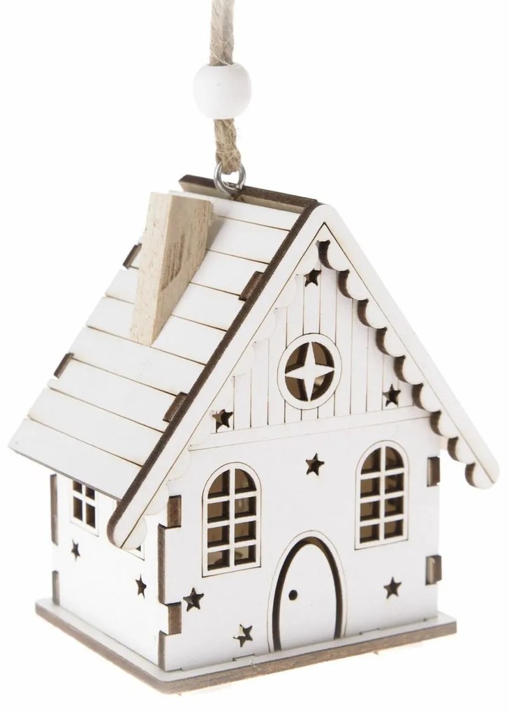 Świąteczna wisząca dekoracja LED Star house biała,7,5 x 8 x 5 cm