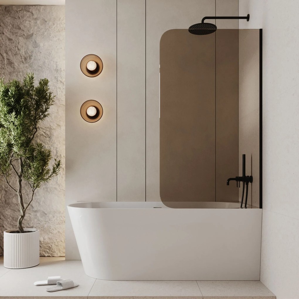 Parawan nawannowy prostokatny MOLIS Round Brown szkło brązowe | Różne rozmiary : Kolor profili kabiny - czarny, Rozmiar - 70x140 cm