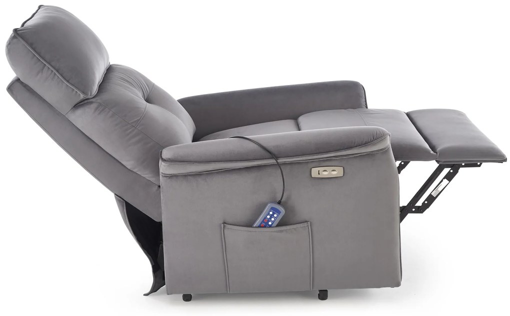Fotel wypoczynkowy elektryczny pionizacja masaż rozkładany popiel SEMIR 2
