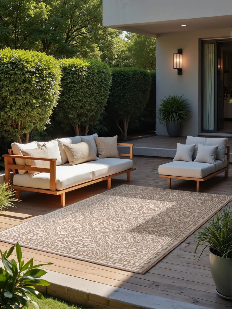 Dywan zewnętrzny dwustronny Duet Ornament beżowo-kremowy 160 cm x 230 cm