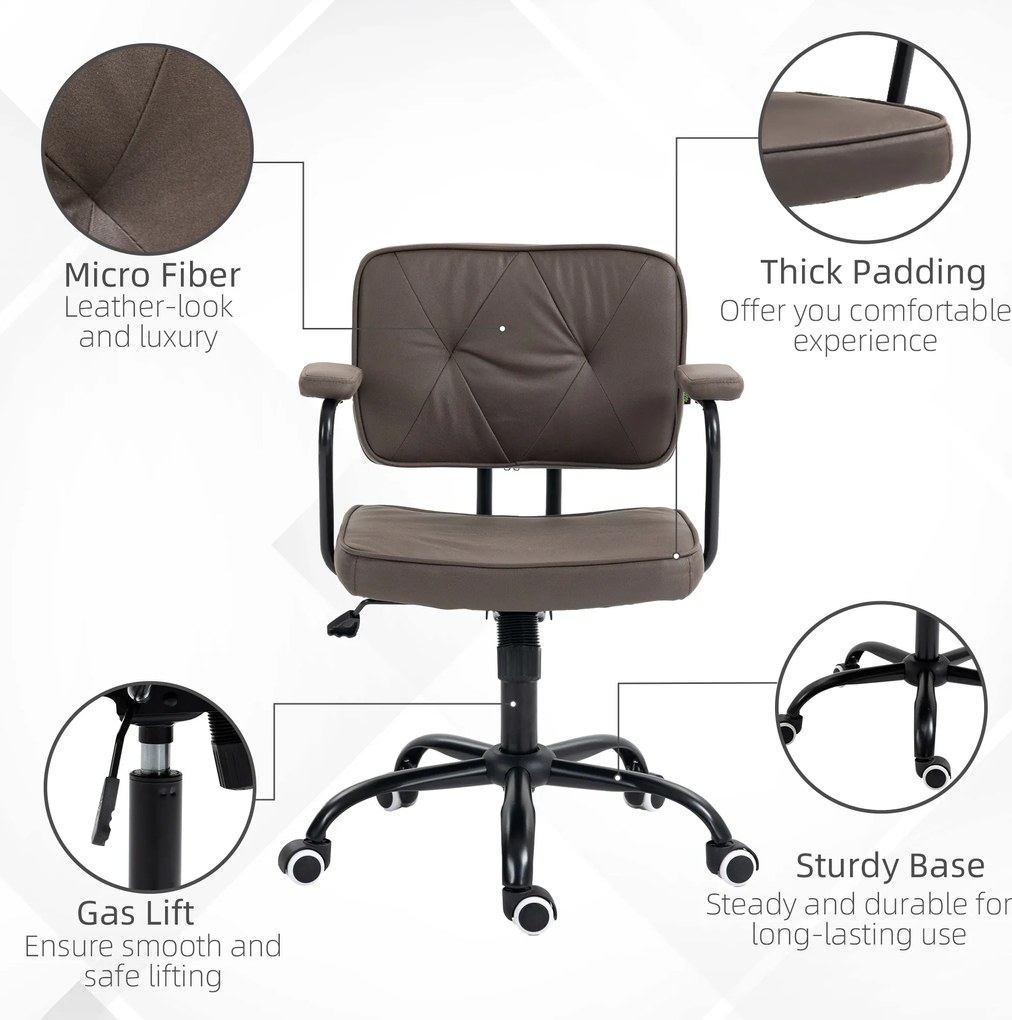 Vinsetto Krzesło Biurowe Komputerowe Design Retro Pikowanie Guziki Eko Skóra Regulowalne Wysokością Kawa