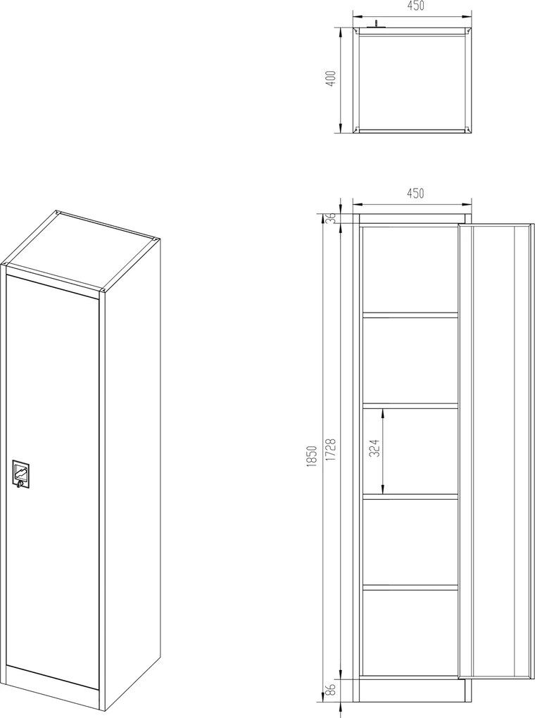 Metalowa szafa aktowa Alex 45x40x185 cm, czarna