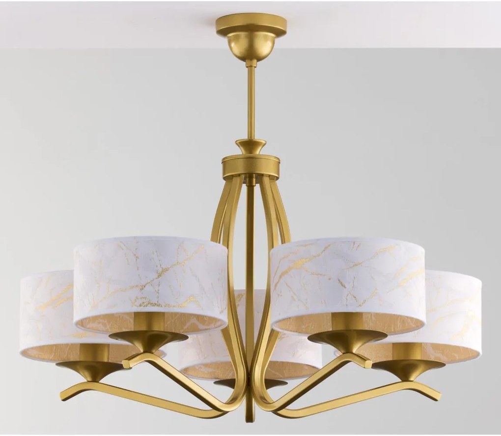 Jupiter 2110 - Żyrandol na pręcie KASZMIR 5xE27/15W/230V biały/złoty/dekor marmuru