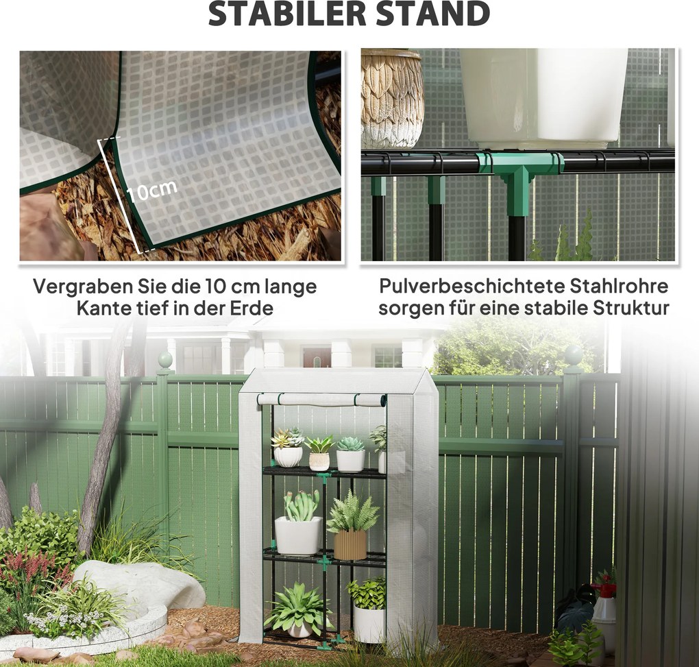 Outsunny Szklarnia z 3-poziomowymi półkami, osłona z tworzywa UV, rozwijane drzwi, 100 x 40 x 150 cm, Biały