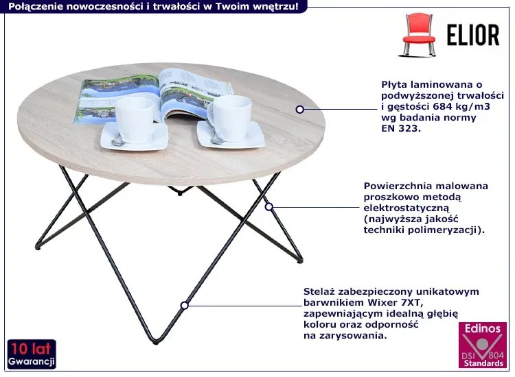 Okrągły stolik kawowy w stylu loft dąb sonoma - Noemi 4X