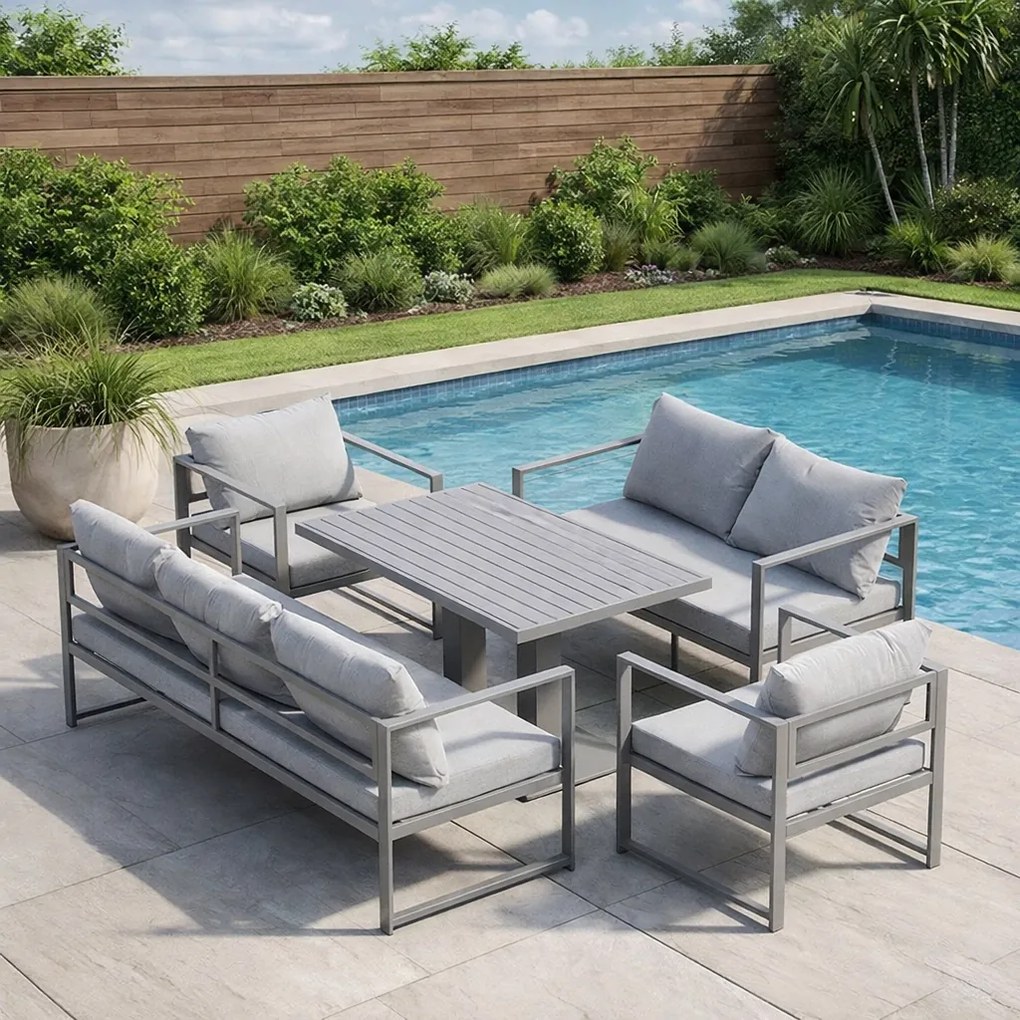 Zestaw mebli ogrodowych Bellagio 006 z sofami, fotelami i ławostołem, szary, poduszki szare
