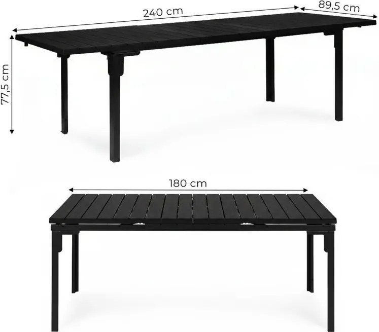 Stół ogrodowy Caprila rozkładany 180-240 cm, kolor czarny