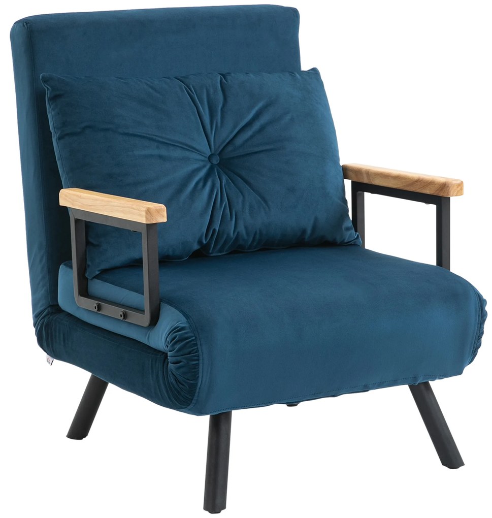 HOMCOM Aksamitny Fotel Relaksacyjny - Funkcja Leżanki, Niebieski Kolor, 63x73x81cm - Wygoda na Co Dzień | Aosom PL