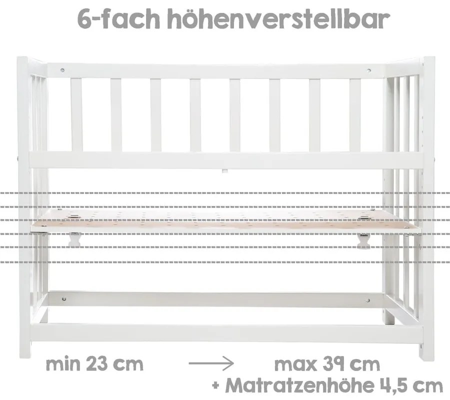 Biała kołyska dostawna z regulowaną wysokością 90x45 cm Woodland Buddies – Roba