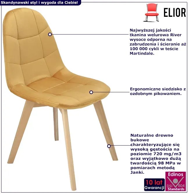 Musztardowe Welurowe Krzesło Skandynawskie C4-Z18