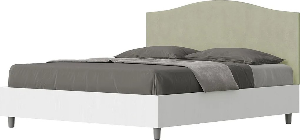 Łóżko wyposażone w stelaż z listwami 160x190 konstrukcja Frassino biała zagłówek microfibra Zielony Grace