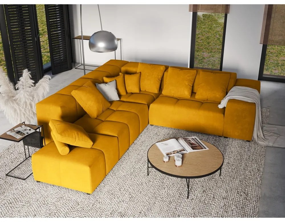 Żółte aksamitne oparcie do sofy modułowej Rome Velvet – Cosmopolitan Design