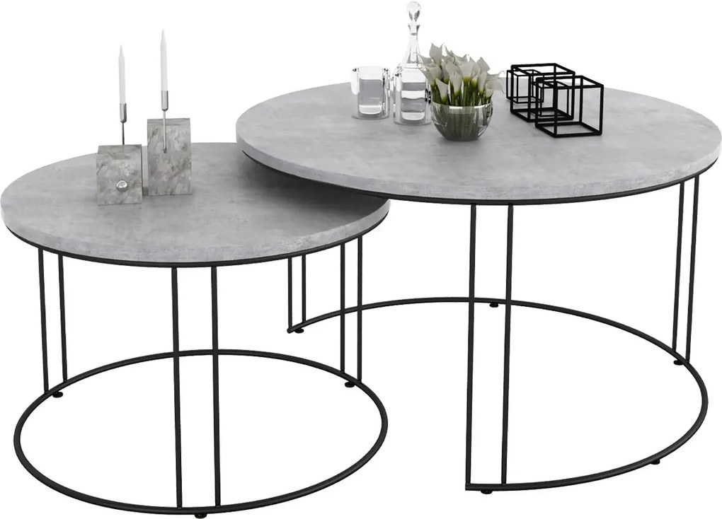 Zestaw dwóch stolików kawowych czarny + beton F6-C08