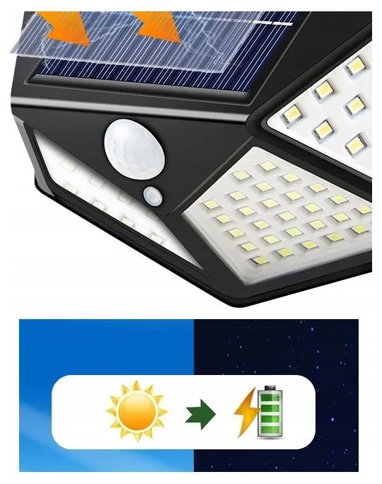 Lampa solarna z czujnikiem ruchu i zmierzchu - 100 led zewnętrzna ścienna