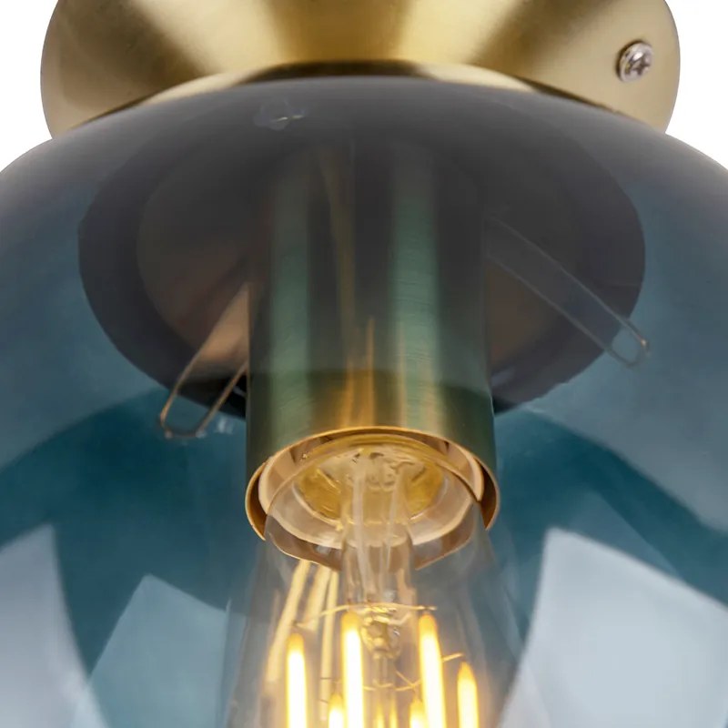 Lampa sufitowa art deco mosiądz z oceanicznym niebieskim szkłem - Pallon ArtDeco Oswietlenie wewnetrzne
