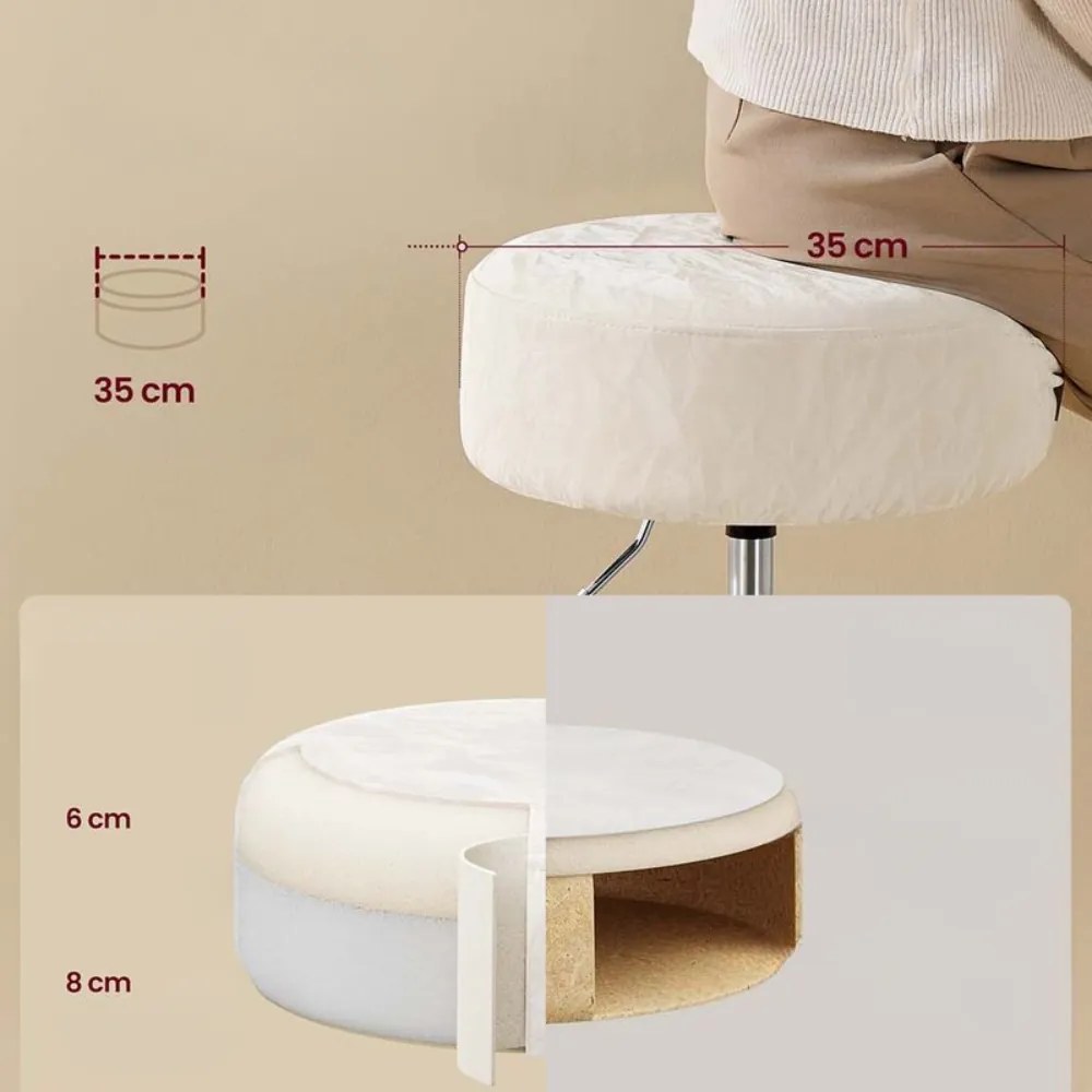 Regulowane krzesło do toaletki AURA, Ø35cm, kremowe Vasagle