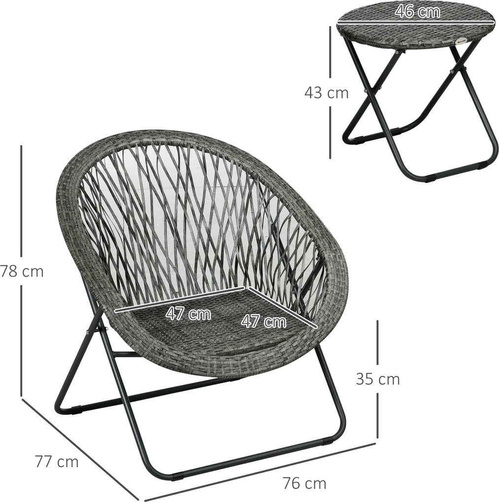 Outsunny Zestaw mebli ogrodowych 3-częściowy, składany zestaw ogrodowy z stolikiem kawowym, 2 krzesłami, zestaw mebli balkonowych z poduszkami, zestaw mebli ogrodowych do balkonu, tarasu, szary | Aosom PL