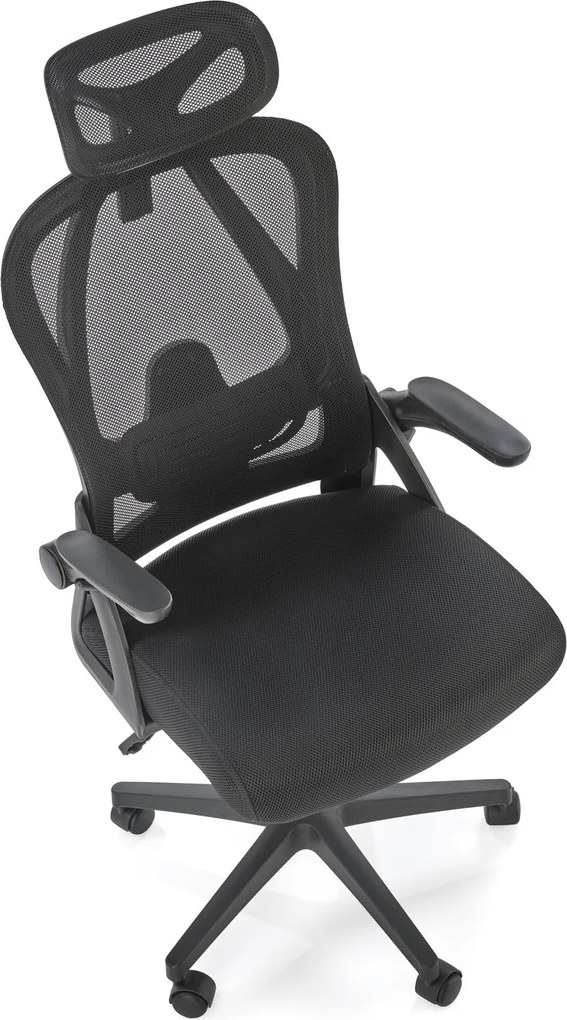 Fotel biurowy z oparciem i zagłówkiem z siatki Negro Halmar