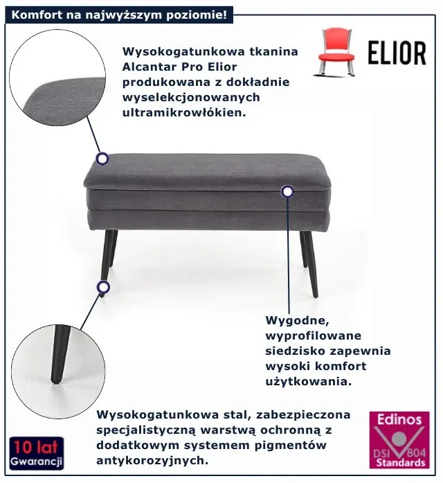 Szare tapicerowane siedzisko ze schowkiem K2-N25