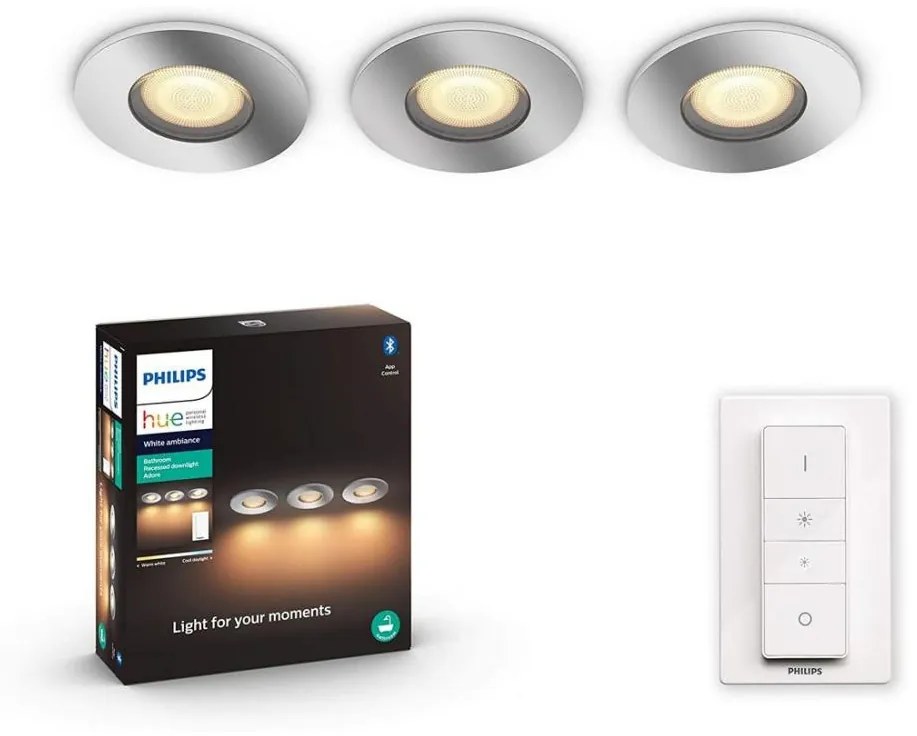 Philips - ZESTAW 3x LED Ściemnialne oświetlenie łazienkowe 1xGU10/5W/230V IP44 + pilot