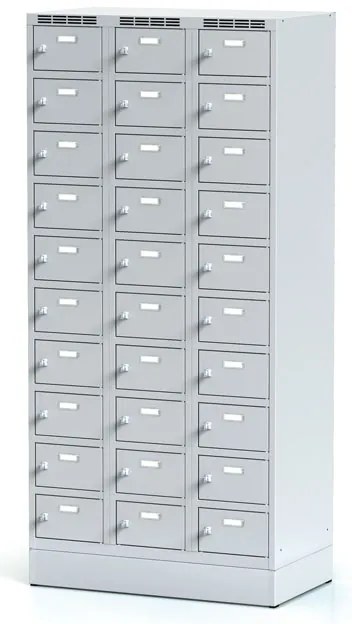 Alfa 3 Szafka skrytkowa S6 na cokole, 30 schowków, 1920 x 900 x 500 mm, zamek obrotowy, drzwi szare