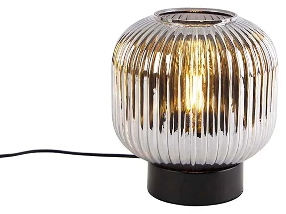 Lampa stołowa art deco czarna z dymionym szkłem - Karel