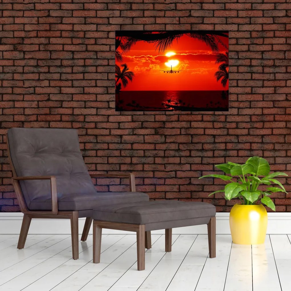 Obraz - zachód słońca z samolotem (70x50 cm)