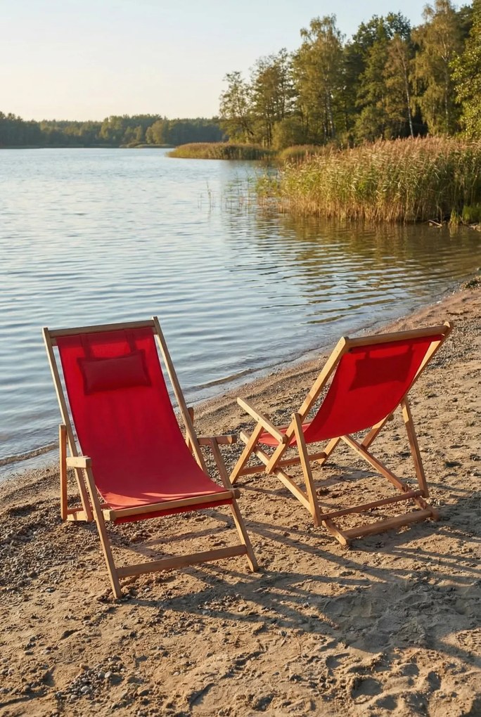 Czerwony składany leżak plażowy R3-K54