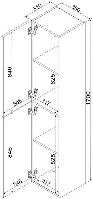 Wiszący dwudrzwiowy słupek łazienkowy złoty dąb T3-S08