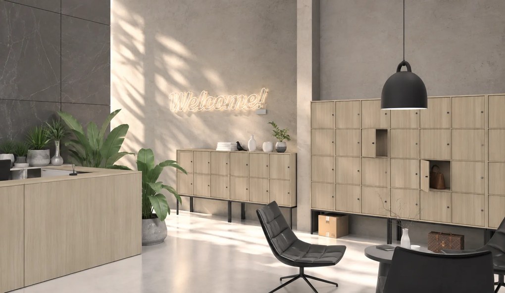 Szafka biurowa FRAME, 6x drzwi, z wnęką, 1299 x 450 x 2162 mm, zamek cylindryczny, dąb naturalny