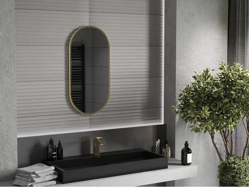 Mexen Loft lustro łazienkowe owalne 80 x 40 cm, rama złota szczotkowana - 9851-080-040-000-50