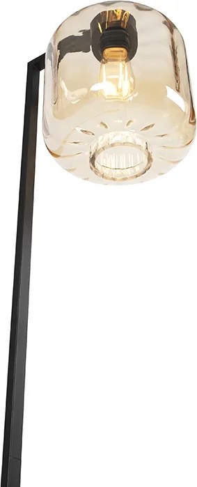 Designerska lampa podłogowa czarna z bursztynowym szkłem - Qara Down