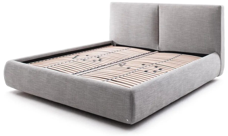 Szare tapicerowane łóżko dwuosobowe ze schowkiem i stelażem 180x200 cm Atesio – Meise Möbel