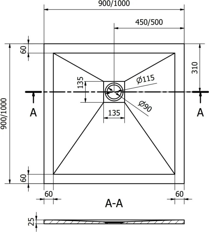 Mexen Stone+ brodzik kompozytowy kwadratowy 100 x 100 cm, biały - 44101010