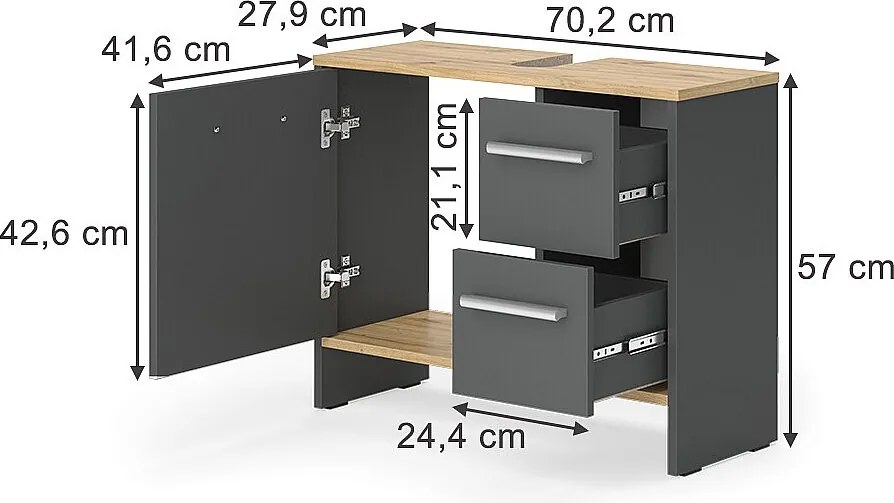 Szafka na wannę antracyt 70.2x27.9x57 karli