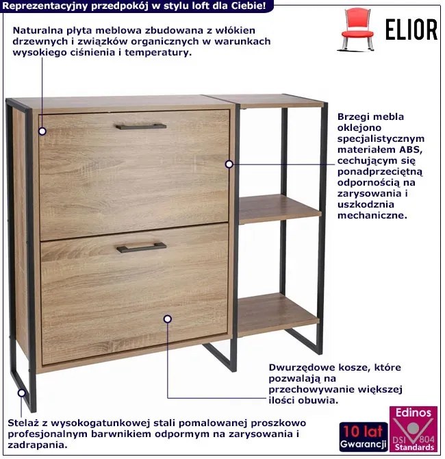 Dwukomorowa loftowa szafka na buty z otwartymi półkami S9-L24