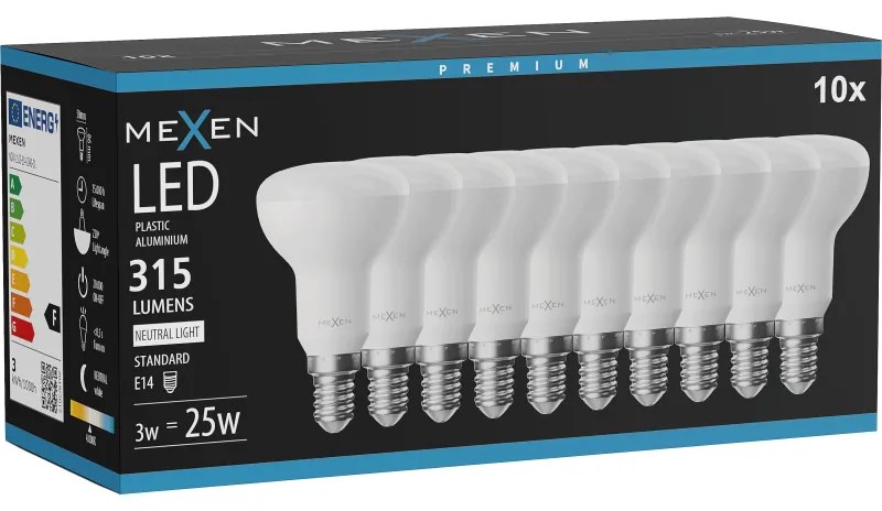 Mexen Nova 10x żarówka LED E14, R50, 3W, Neutralna - 4000K, 315 lm - L103-E14-0340-01x10