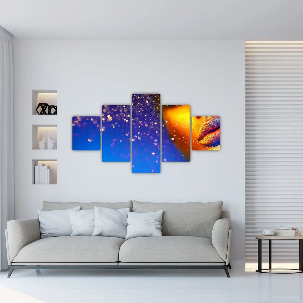 Obraz - Body art, złoto - niebieska kombinacja (125x70 cm)