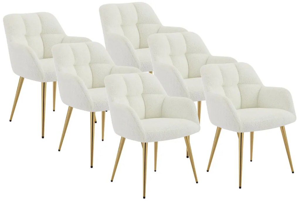Zestaw 6 krzeseł z podłokietnikami - Bukla i złoty metal - Biały - PEGA Pascala Morabito