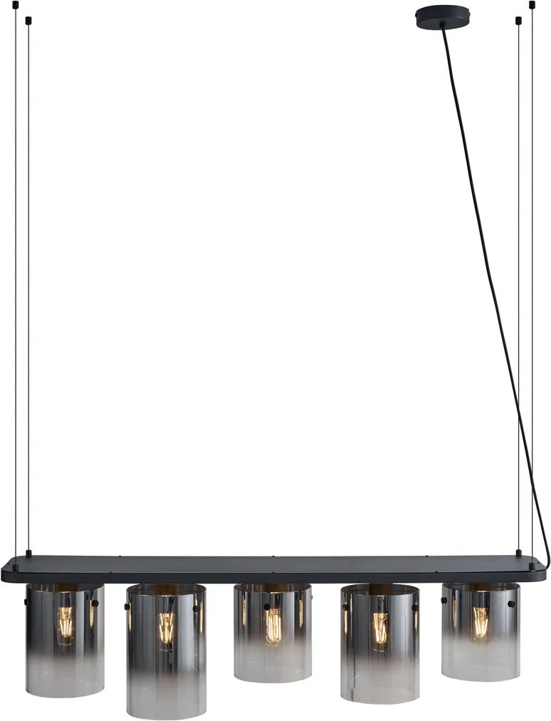 Nowoczesna lampa wisząca czarna z przydymionym szkłem, 5-punktowa - Hybrid
