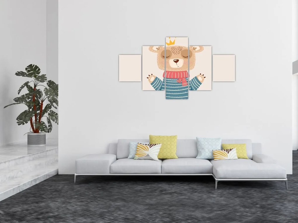 Obraz - Beżowy miś z koroną (125x70 cm)