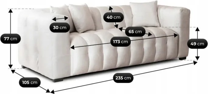 Sofa MODERNO 3S Trzyosobowa Kremowa Welurowa Nowoczesna