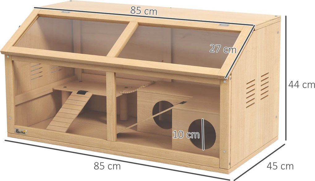 PawHut Klatka dla syryjskich i karłowatych chomików, z platformą, wiszącym mostkiem, chatką, 85x45x44 cm | Aosom PL