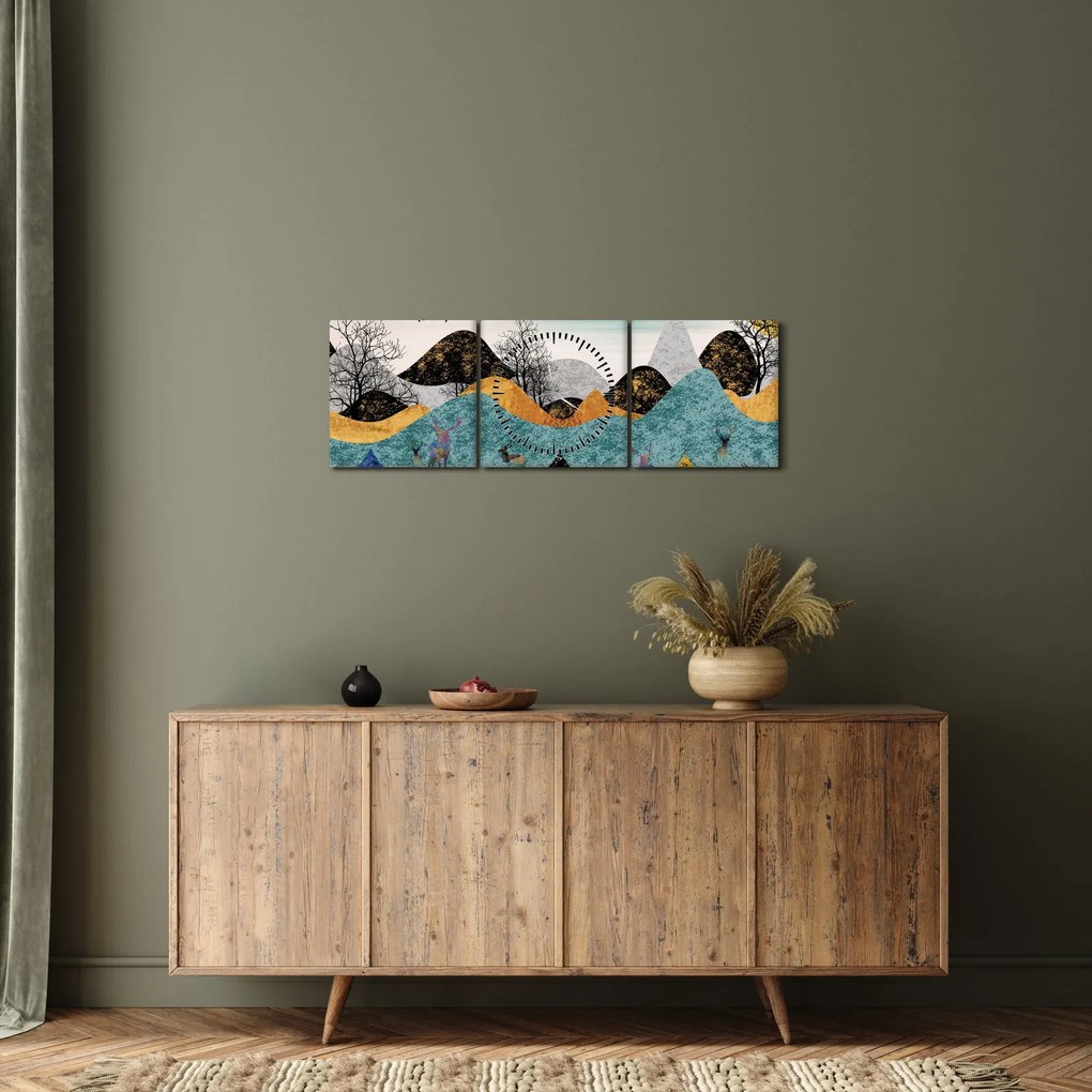 Obraz graficzny z jeleniem (z zegarem) (90x30 cm)