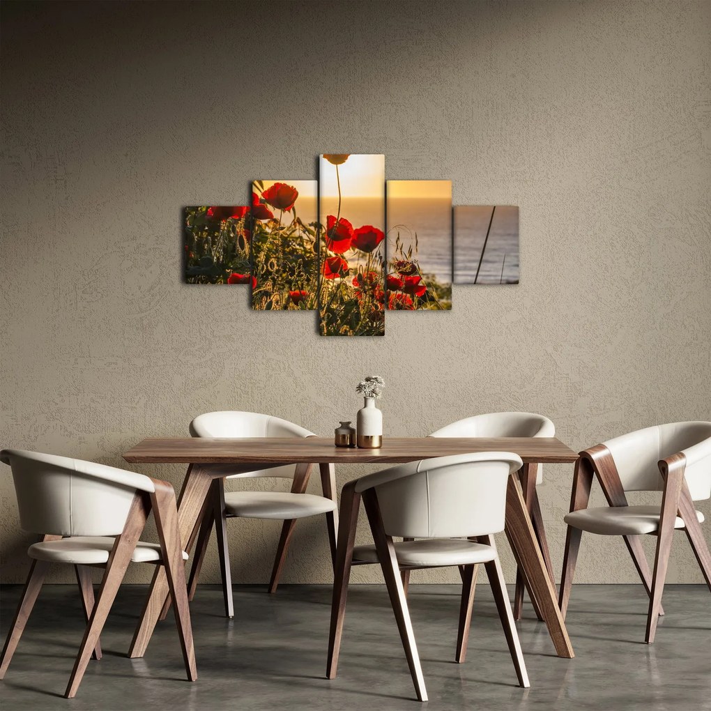Obraz zachodu słońca z makami (125x70 cm)