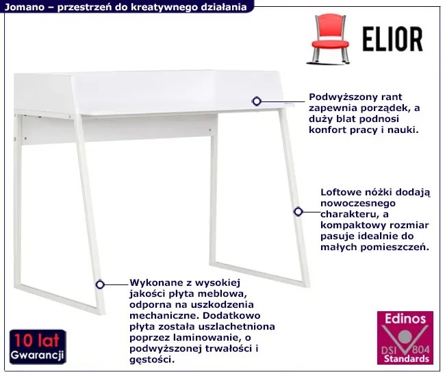 Białe metalowe biurko z podwyższonym rantem - Cavani