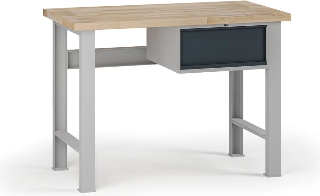 Stół warsztatowy G7, blat bukowy, 1200 x 685 x 840 mm, 1x kontener, 1x szuflada, grafitowy