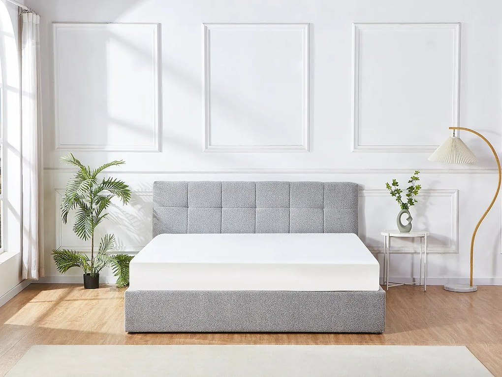 Łóżko ze skrzynią  180 x 200 cm - Tkanina z bukli  - Szary + Materac - MAZIRI