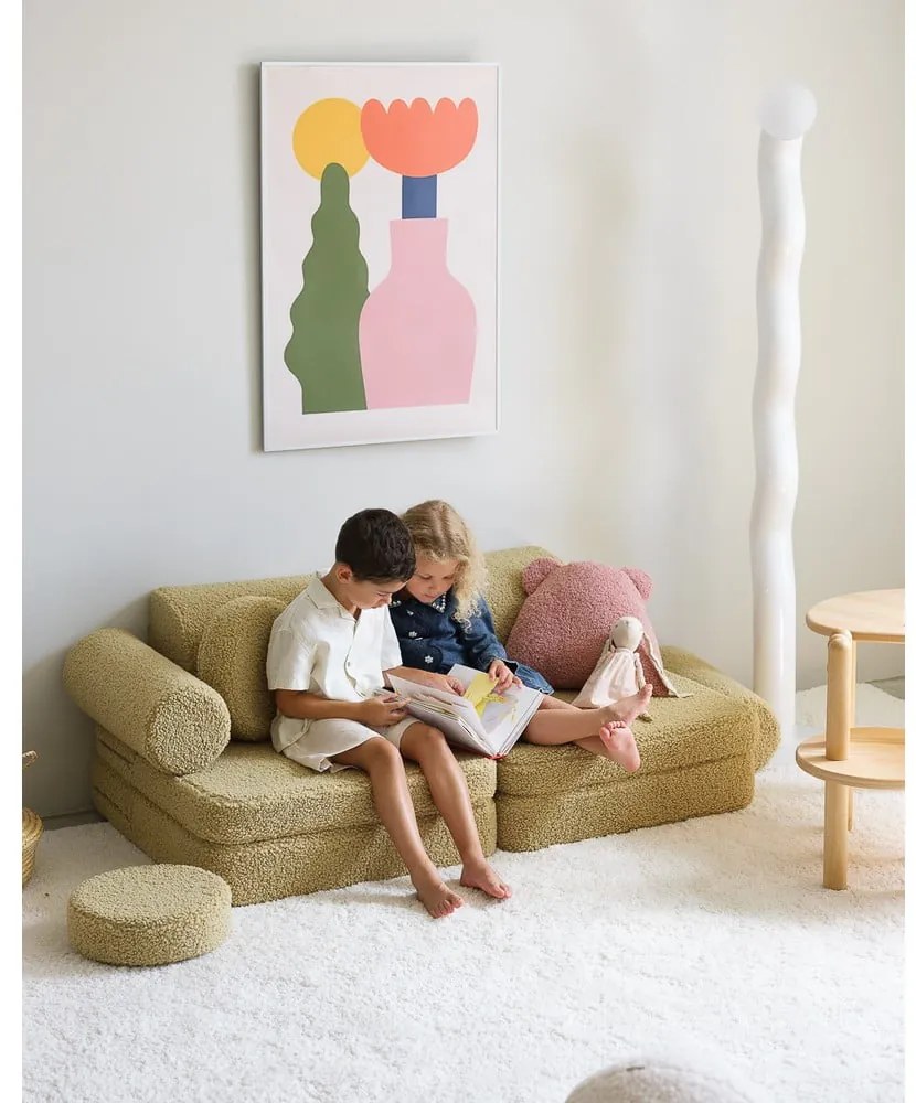 Zielona sofa dla dzieci z materiału bouclé 132 cm Settee – Wigiwama