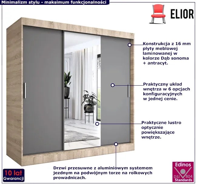 Szafa przesuwna dąb sonoma + antracyt 200 cm W9-E83